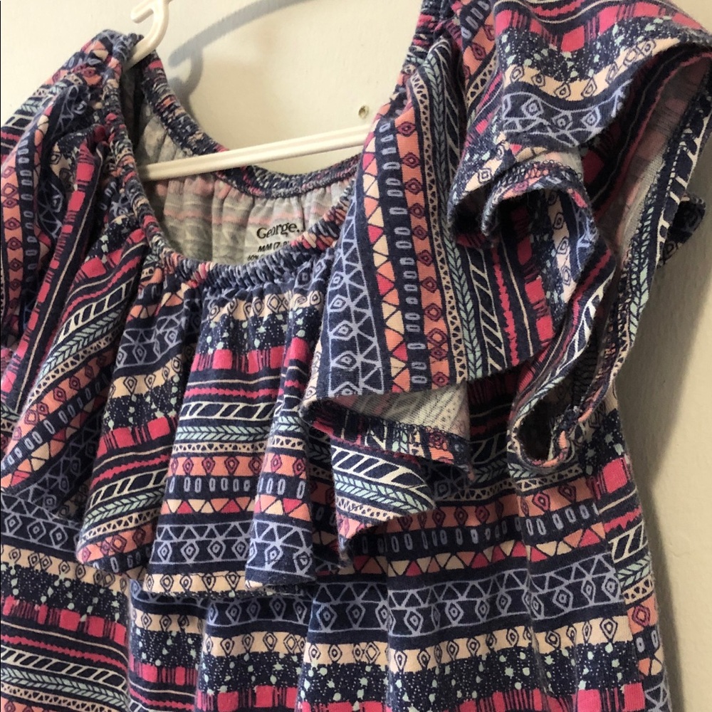 George Girls' Navy & Pink Patterned Ruffle Top - Picture 4 of 6